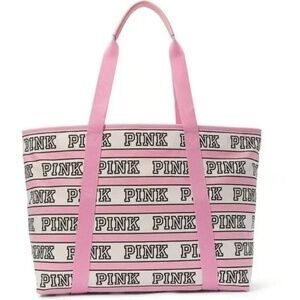 NWT Victoria’s Secret PINK Logo Tote Bag Pink & White Allover Logo